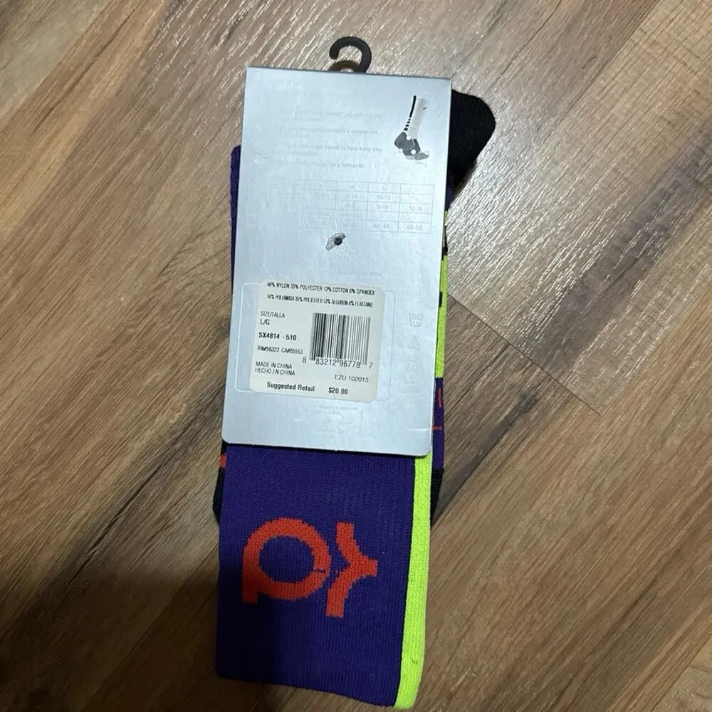 2013 Nike KD Hyper Elite Cushioned Basketball Dri-Fit Purple Green Crew Socks